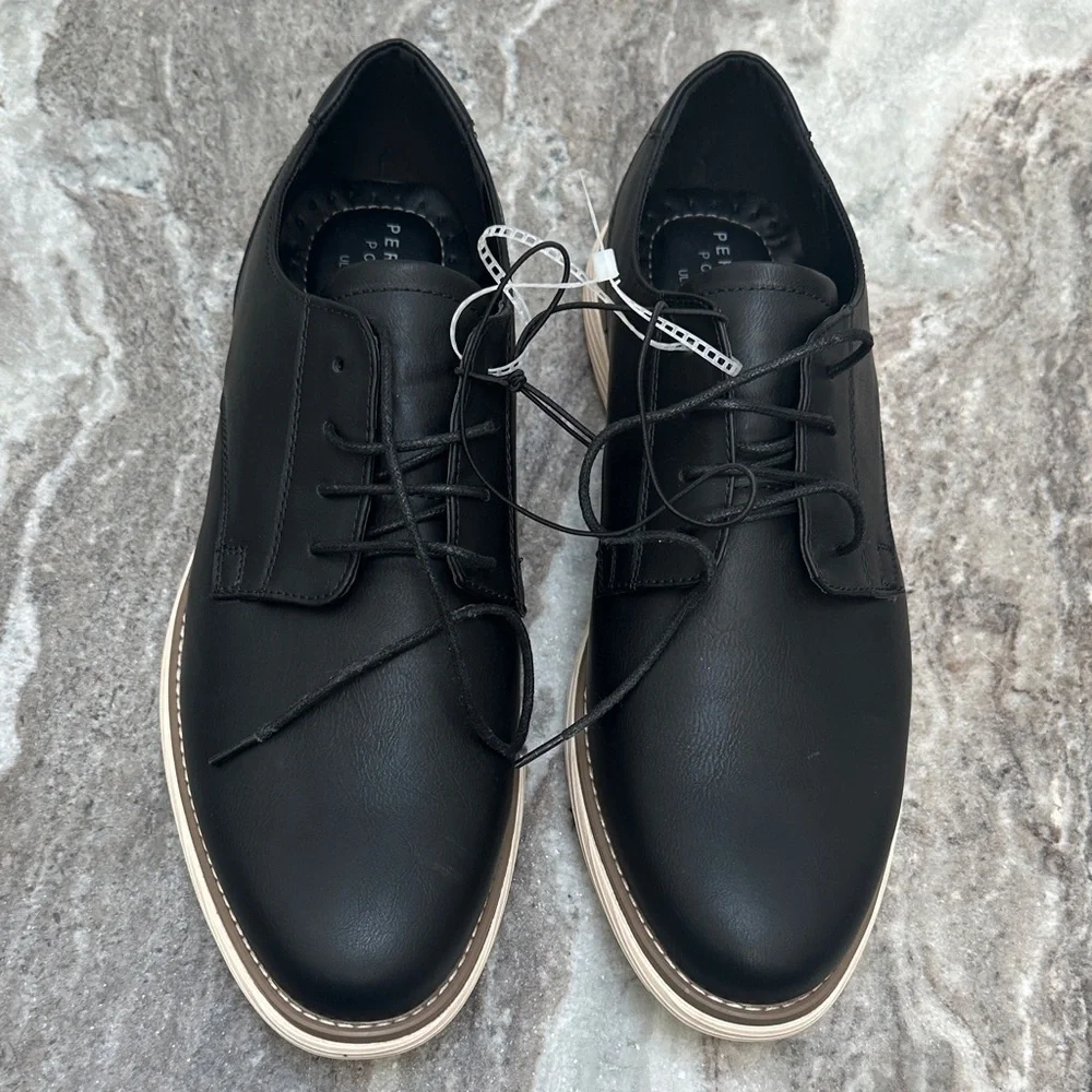 NEW Perry Ellis Ultra Foam Men's Black Derby Shoes Sz 12